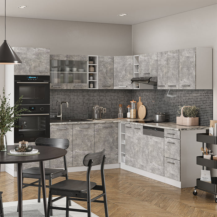 Vicco Cucina angolare completa Cemento/Bianco 237 x 247 cm , PL Rovere