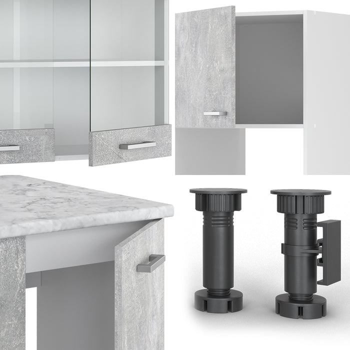 Vicco Cucina angolare completa Cemento/Bianco 237 x 60 cm , PL Marmo