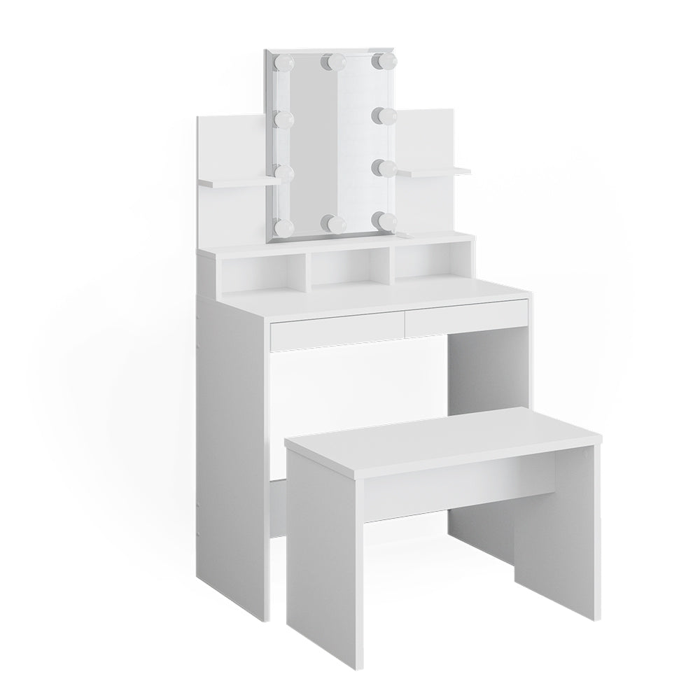 Vicco Tavolo da toeletta Bianco 80 cm con illuminazione a LED e panca