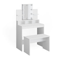 Vicco Tavolo da toeletta Bianco 80 cm con illuminazione a LED e panca