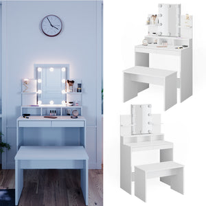 Vicco Tavolo da toeletta Bianco 80 cm con illuminazione a LED e panca