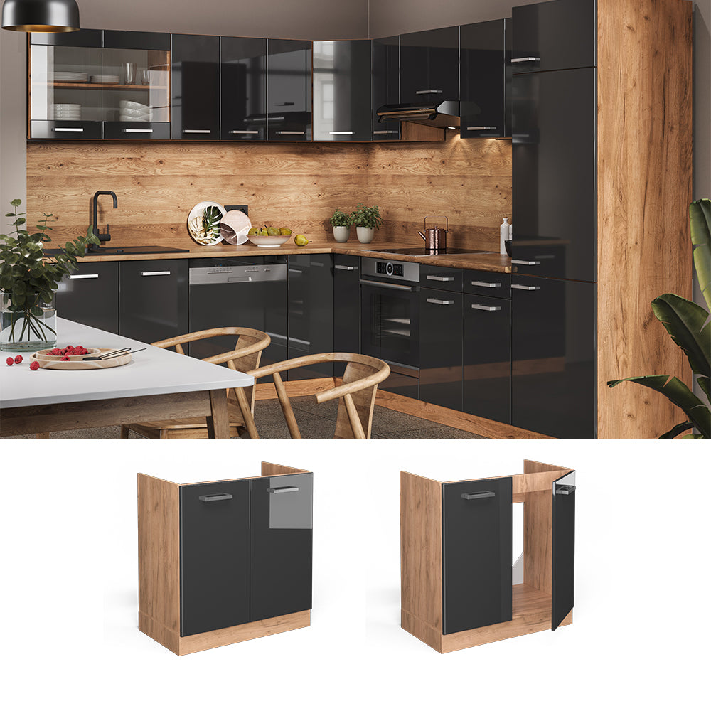 Vicco Mobile lavello cucina Antracite lucido 80 cm , PL Rovere