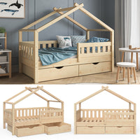 Vitalispa Letto montessori bambini Legno naturale 80x160 cm con 2 cassetti