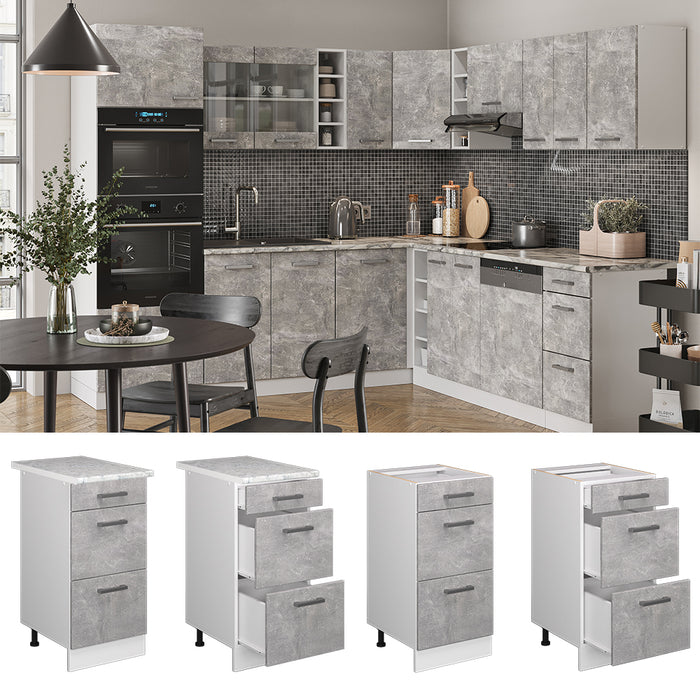 Vicco Mobiletto base per cucina Calcestruzzo 40 cm con cassetti, senza piano di lavoro