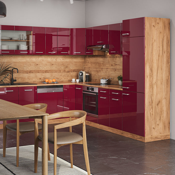 Vicco Cucina angolare completa Rosso lucido/rovere dorato 287 x 60 cm , PL Antracite