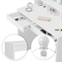 Vicco Tavolo da toeletta Bianco 80 cm con illuminazione a LED e panca