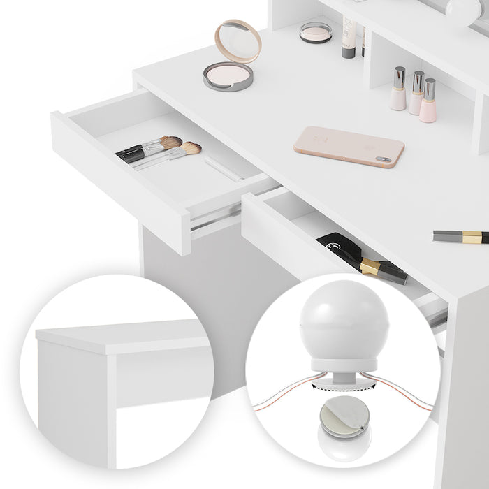 Vicco Tavolo da toeletta Bianco 80 cm con illuminazione a LED e panca