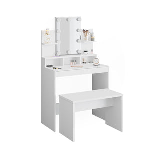 Vicco Tavolo da toeletta Bianco 80 cm con illuminazione a LED e panca