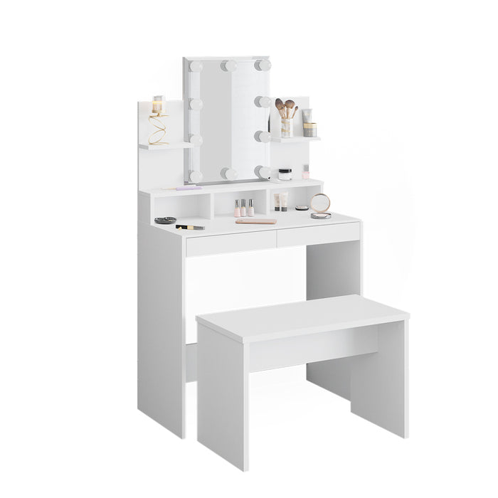 Vicco Tavolo da toeletta Bianco 80 cm con illuminazione a LED e panca