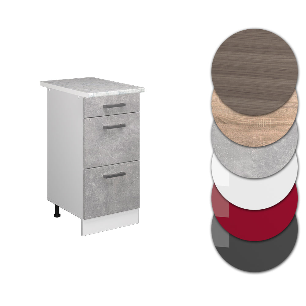 Vicco Mobiletto base per cucina Calcestruzzo 40 cm con cassetti PL Marmo
