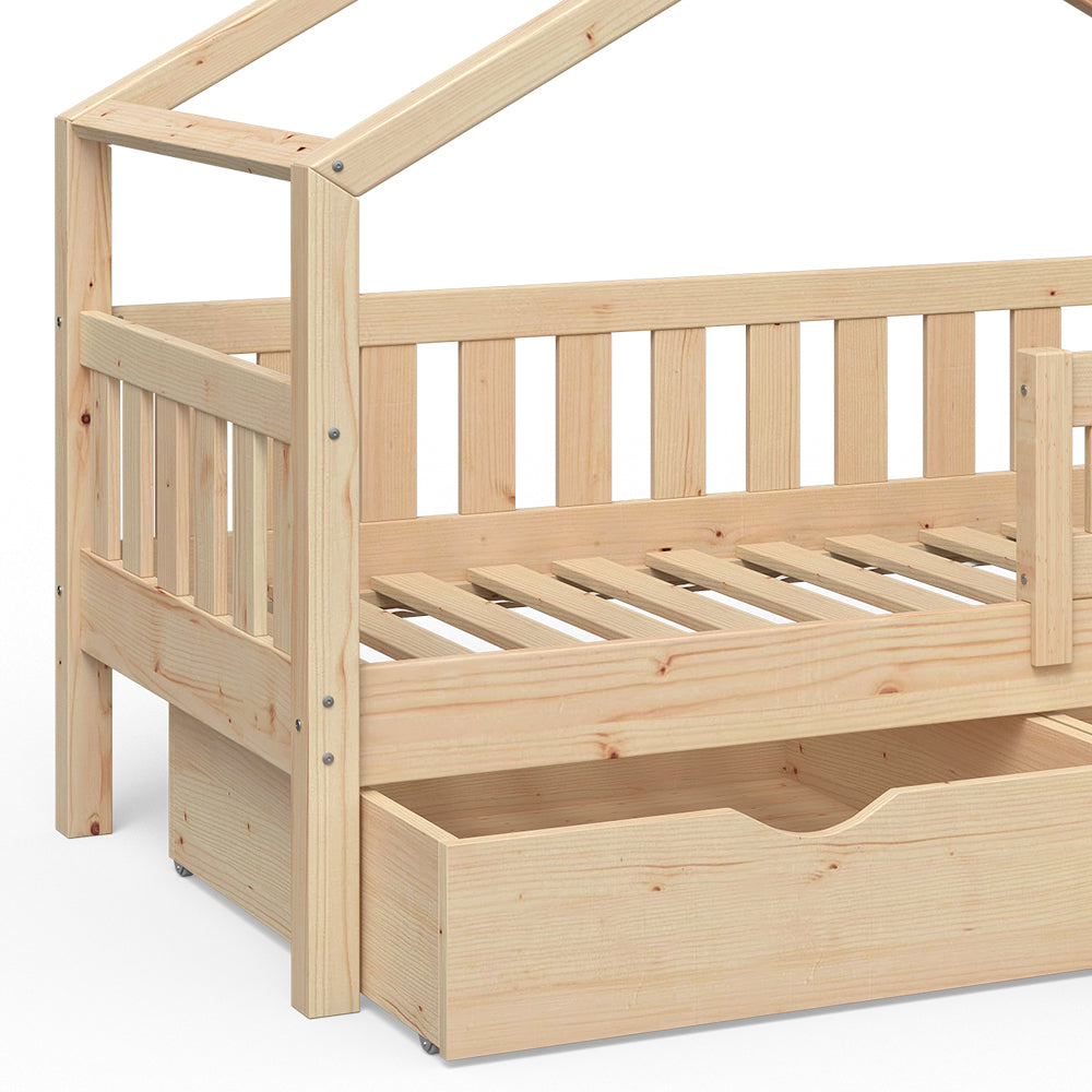 Vitalispa Letto montessori bambini Legno naturale 80x160 cm con 2 cassetti