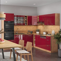Vicco Cucina angolare completa Rosso lucido/rovere dorato 247 x 60 cm , PL Marmo