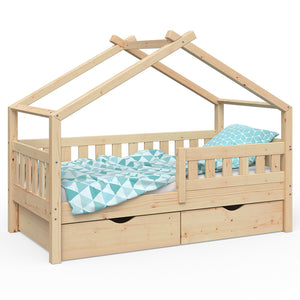Vitalispa Letto montessori bambini Legno naturale 80x160 cm con 2 cassetti