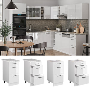 Vicco Mobiletto base per cucina Bianco lucido 40 cm con cassetti, PL Rovere