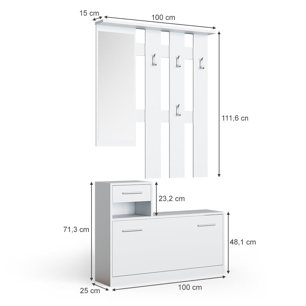 Vicco Armadio da ingresso Bianco 25 x 191 cm