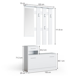 Vicco Armadio da ingresso Bianco 25 x 191 cm