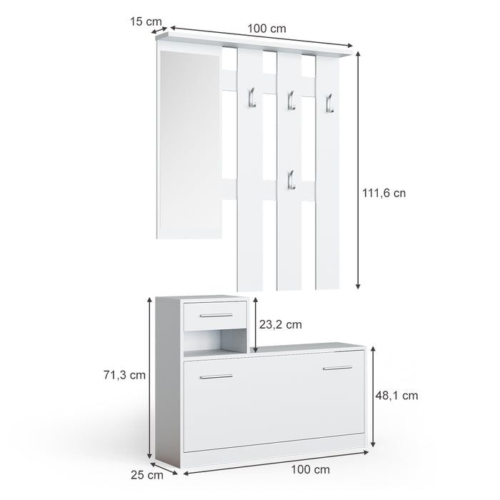 Vicco Armadio da ingresso Bianco 25 x 191 cm