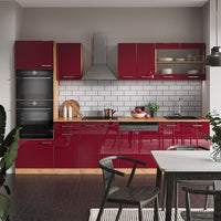 Vicco Cucina componibile Rosso lucido/rovere dorato 300 cm con armadio alto, senza piano di lavoro