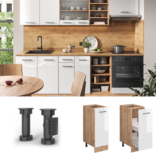 Vicco Armadio cucina dispensa alto Bianco lucido 30 cm senza piano di lavoro