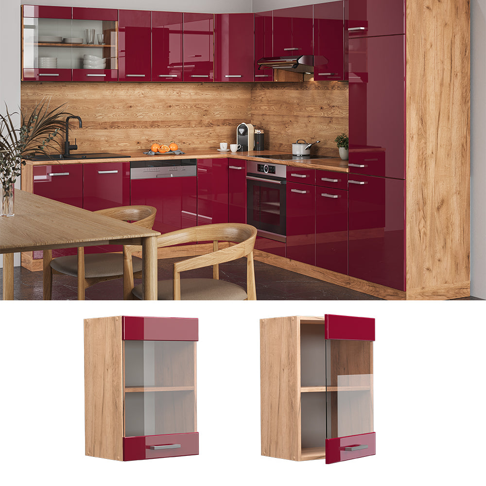 Vicco Mobile da cucina in vetro Rosso lucido 40 cm