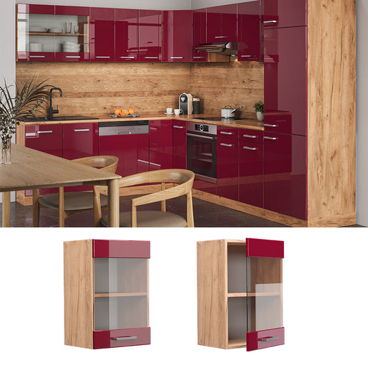 Vicco Mobile da cucina in vetro Rosso lucido 40 cm