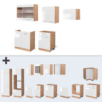 Vicco Cucina componibile Bianco lucido/oro power oak 200 cm , PL Marmo