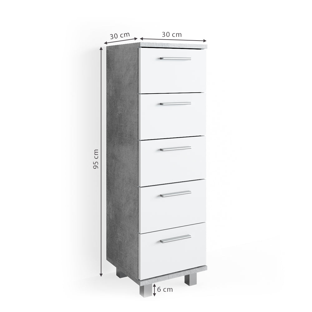 Vicco Cassettiera da bagno Calcestruzzo 30 x 95 cm