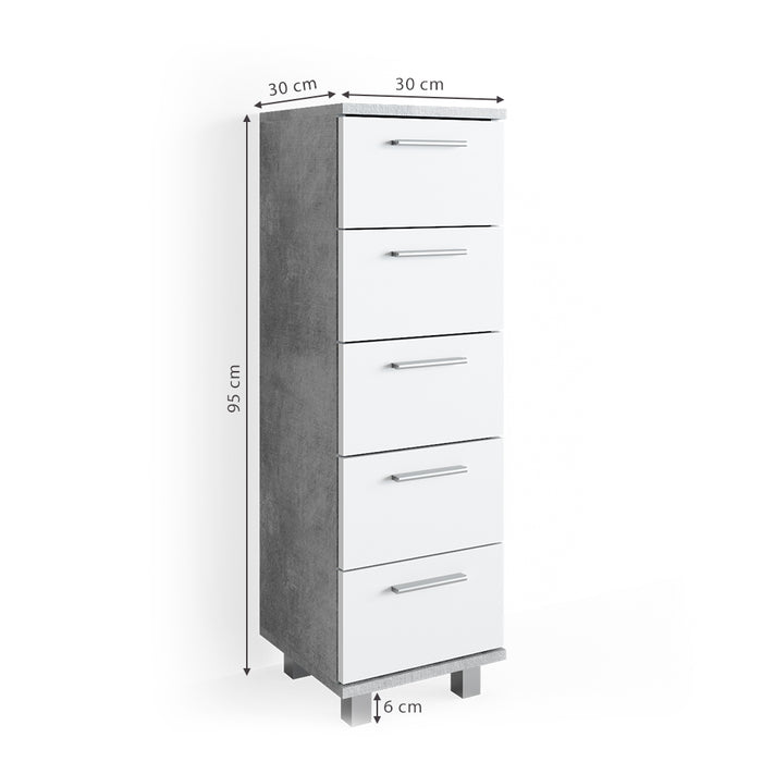 Vicco Cassettiera da bagno Calcestruzzo 30 x 95 cm