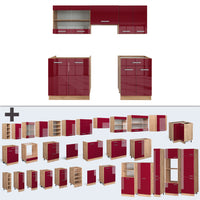 Vicco Cucina componibile Rosso lucido/rovere dorato 200 cm senza piano di lavoro