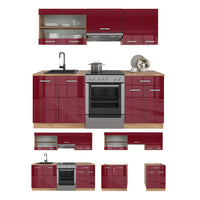 Vicco Cucina componibile Rosso lucido/rovere dorato 200 cm , PL Rovere
