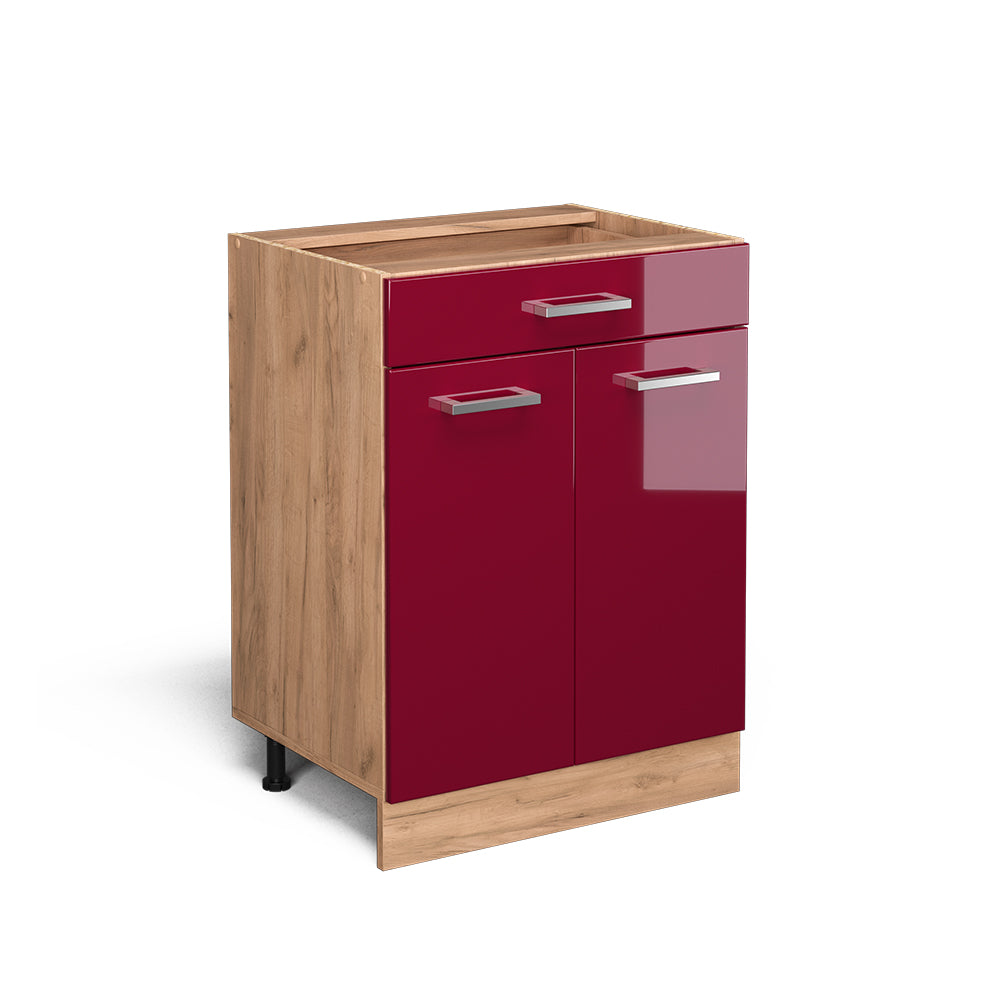 Vicco Mobiletto base per cucina Rosso lucido 60 cm con cassetto, senza piano di lavoro