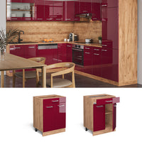 Vicco Mobiletto base per cucina Rosso lucido 60 cm con cassetto, PL Rovere
