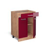 Vicco Mobiletto base per cucina Rosso lucido 60 cm con cassetto, PL Rovere