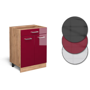 Vicco Mobiletto base per cucina Rosso lucido 60 cm con cassetto, senza piano di lavoro