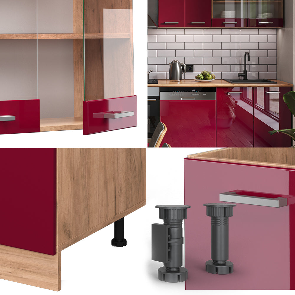 Vicco Cucina componibile Rosso lucido/rovere dorato 300 cm , PL Marmo