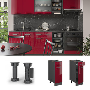 Vicco Mobiletto base per cucina Rosso lucido 30 cm senza piano di lavoro