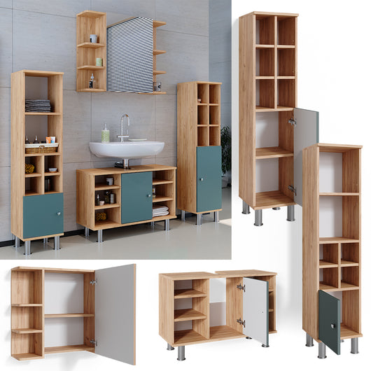 Vicco Set mobili bagno Verde 4 parti, con armadio alto