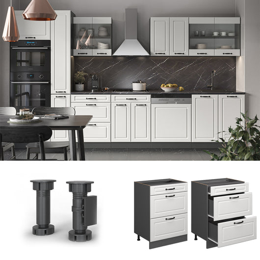 Vicco Mobiletto base per cucina Bianco casa di campagna 60 cm con cassetti, senza piano di lavoro