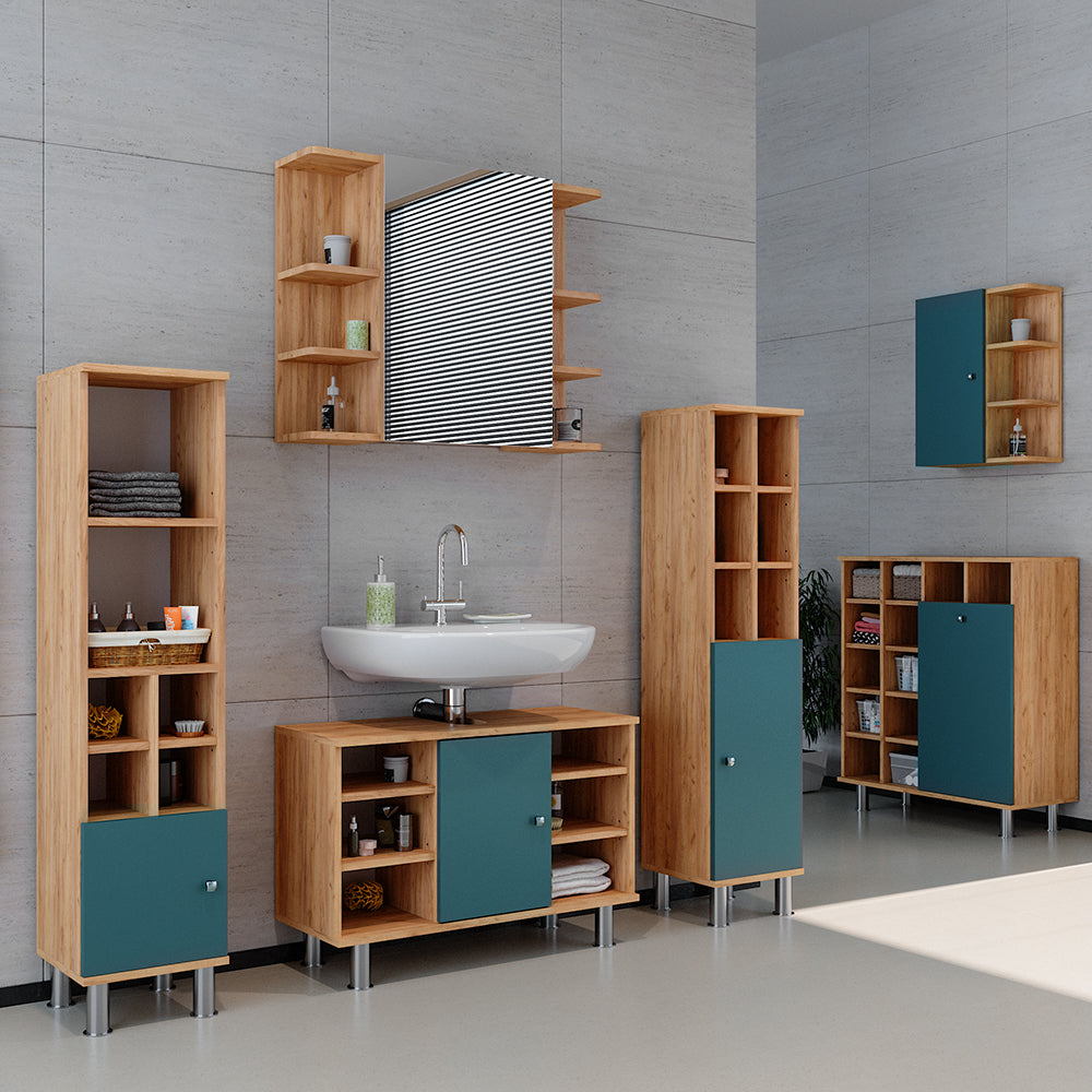 Vicco Set mobili bagno Verde 4 parti, con armadio alto