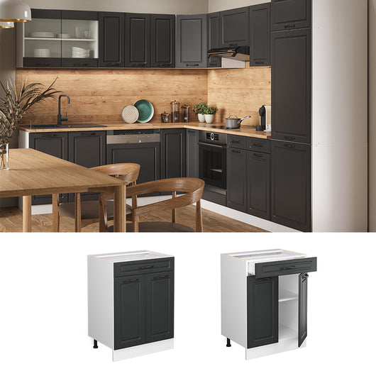 Vicco Mobiletto base per cucina Antracite casa di campagna 60 cm con cassetto, PL Rovere