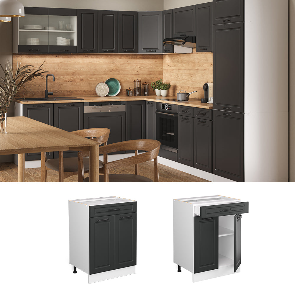 Vicco Mobiletto base per cucina Antracite casa di campagna 60 cm con cassetto, senza piano di lavoro