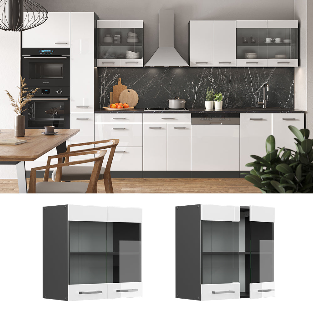 Vicco Mobile da cucina in vetro Bianco lucido 60 cm