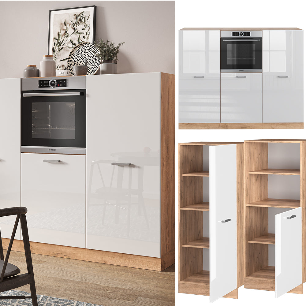 Vicco Cucine componibili piccole Bianco lucido/oro power oak 180 cm senza piano di lavoro