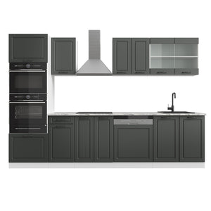 Vicco Cucina componibile Antracite casa di campagna/bianco 300 cm con armadio alto, PL Marmo
