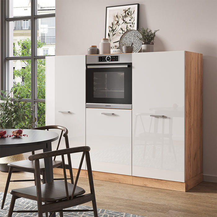 Vicco Cucine componibili piccole Bianco lucido/oro power oak 180 cm senza piano di lavoro