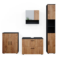 Vicco Set mobili bagno Quercia dorata/antracite 4 pezzi, con cassettiera e mobile midi