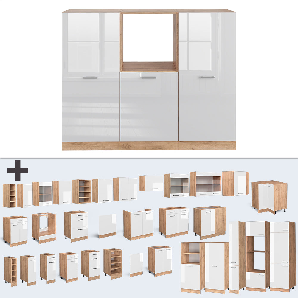 Vicco Cucine componibili piccole Bianco lucido/oro power oak 180 cm senza piano di lavoro