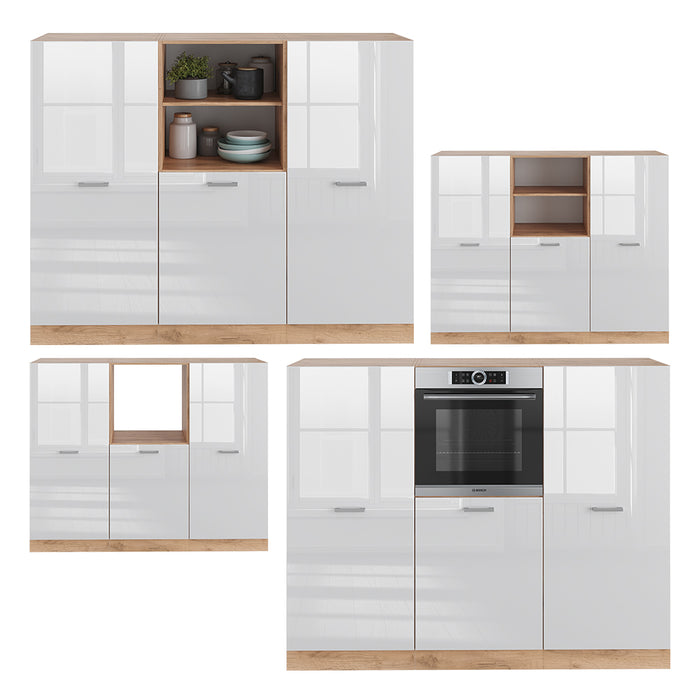 Vicco Cucine componibili piccole Bianco lucido/oro power oak 180 cm senza piano di lavoro
