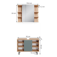Vicco Set mobili bagno Verde 2 parti, mobile base 80 cm
