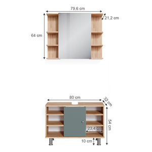 Vicco Set mobili bagno Verde 2 parti, mobile base 80 cm